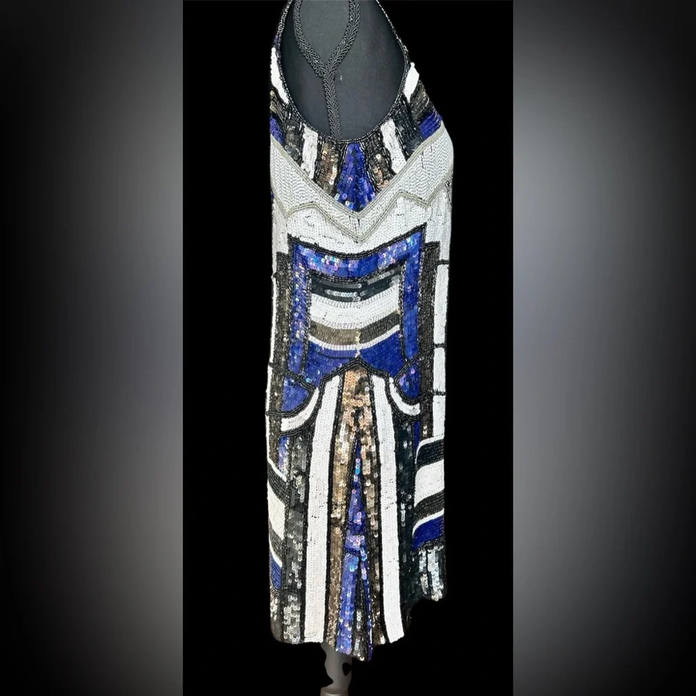 Parker Hayden Art-Deco Flapper Style Beaded Sequin Mini-Dress, 8/10 - Picture 5 of 10